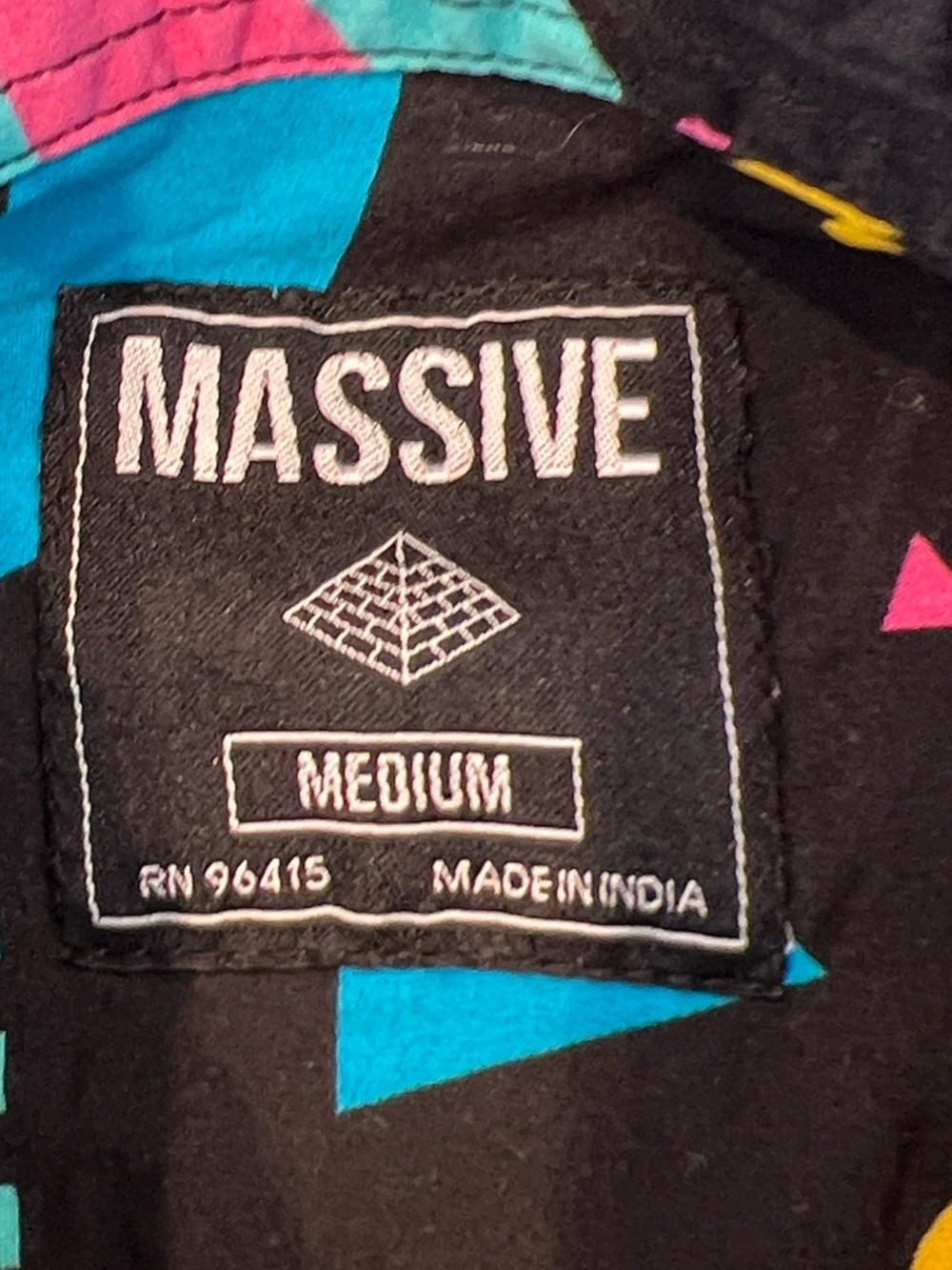 80s Print Geometric Black Yellow Blue Rad SS Button Down Shirt Mens Sz Medium - Picture 8 of 11